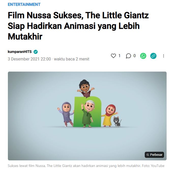 KUMPARAN.COM – Film Nussa Sukses, The Little Giantz Siap Hadirkan Animasi yang Lebih Mutakhir